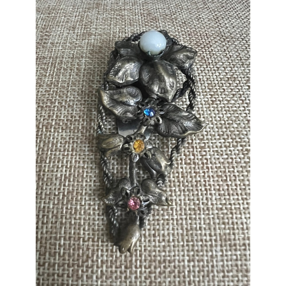 Vtg 1930s Art Deco Clear Rhinestone Baguette Pot Metal Dress Fur Clip 3.5"